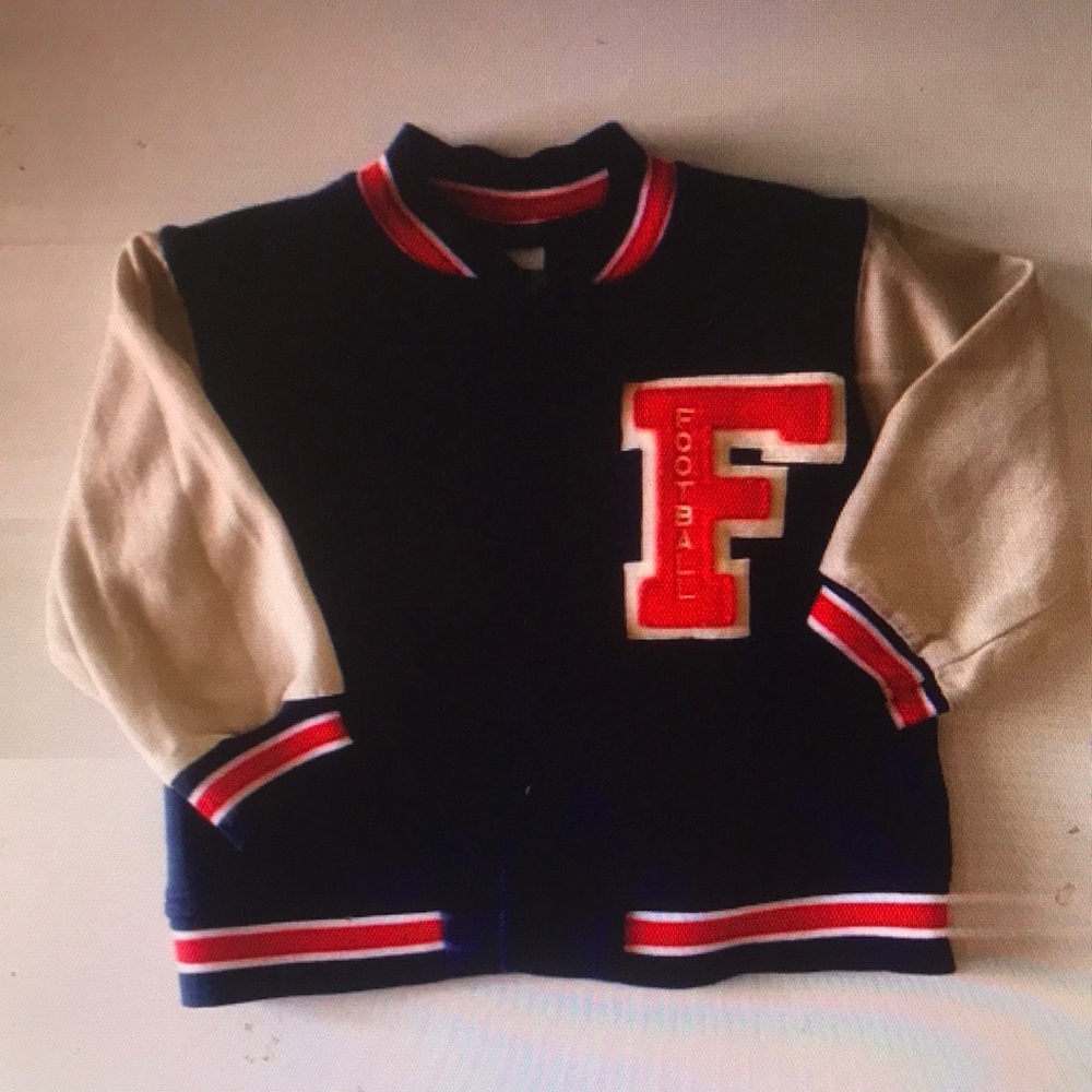 Kids Varsity Jacket with Red and Tan Accents